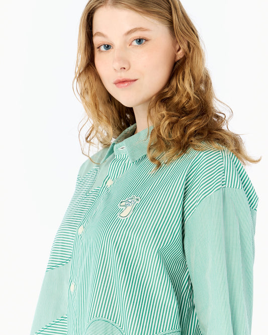 FLOWER PATCH STRIPED POPLIN SHIRT DRESS