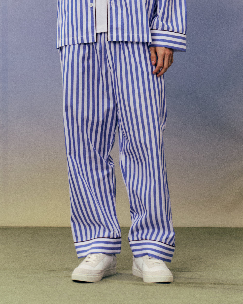 SMILEYHOUND PAJAMA-STRIPE PIPED LOUNGE PANTS