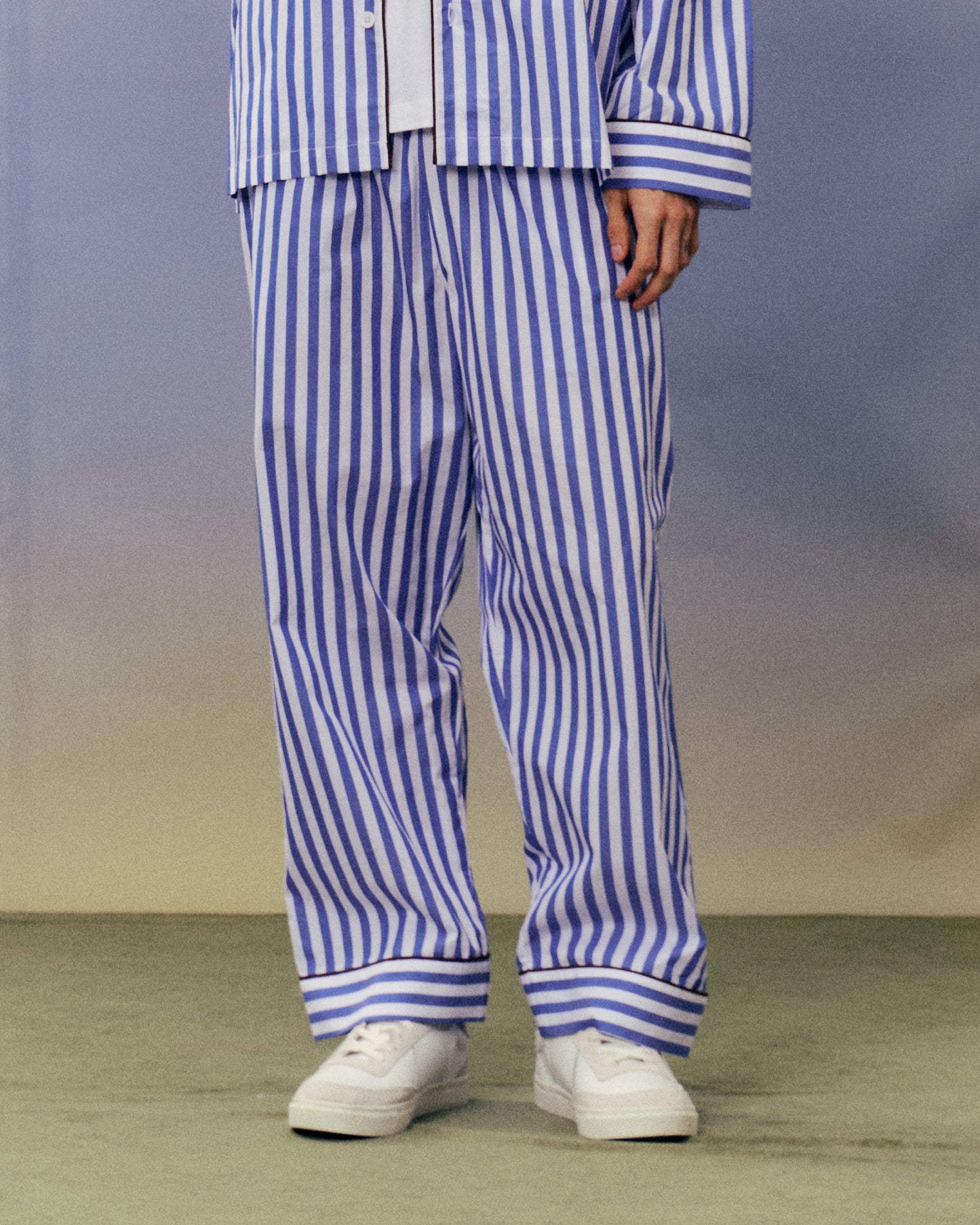 SMILEYHOUND PAJAMA-STRIPE PIPED LOUNGE PANTS