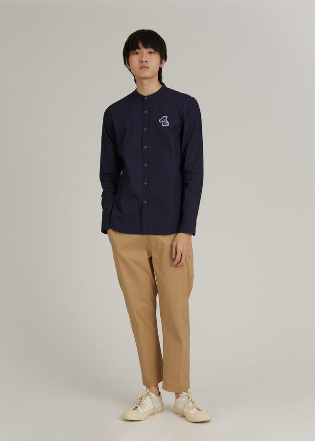 BAND COLLAR SHIRT WITH LOGO EMBROIDERED