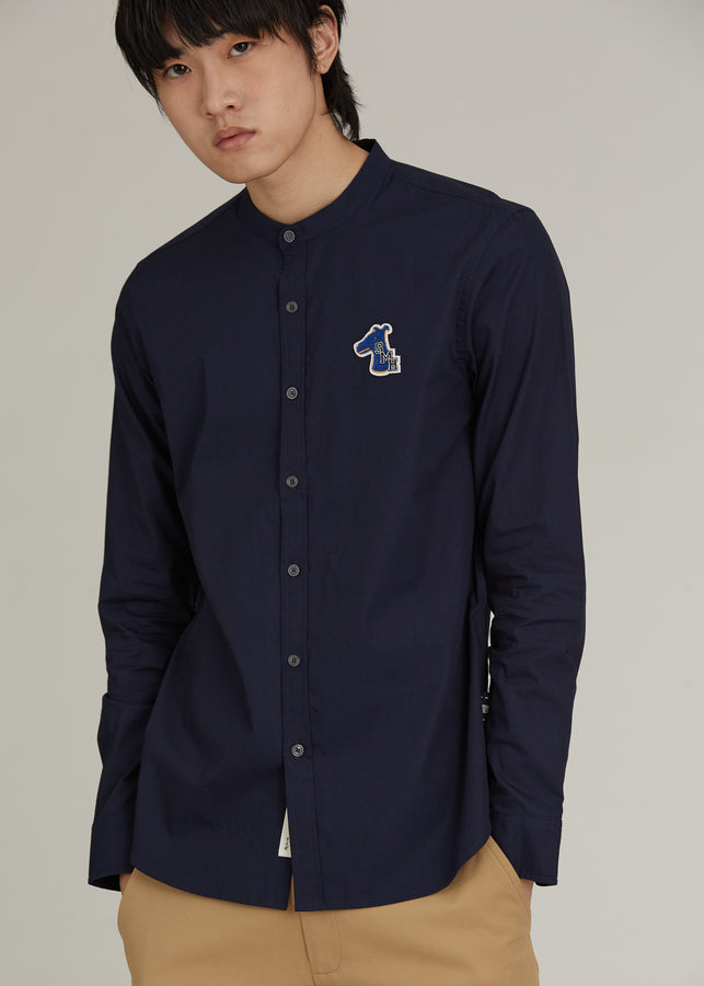 BAND COLLAR SHIRT WITH LOGO EMBROIDERED