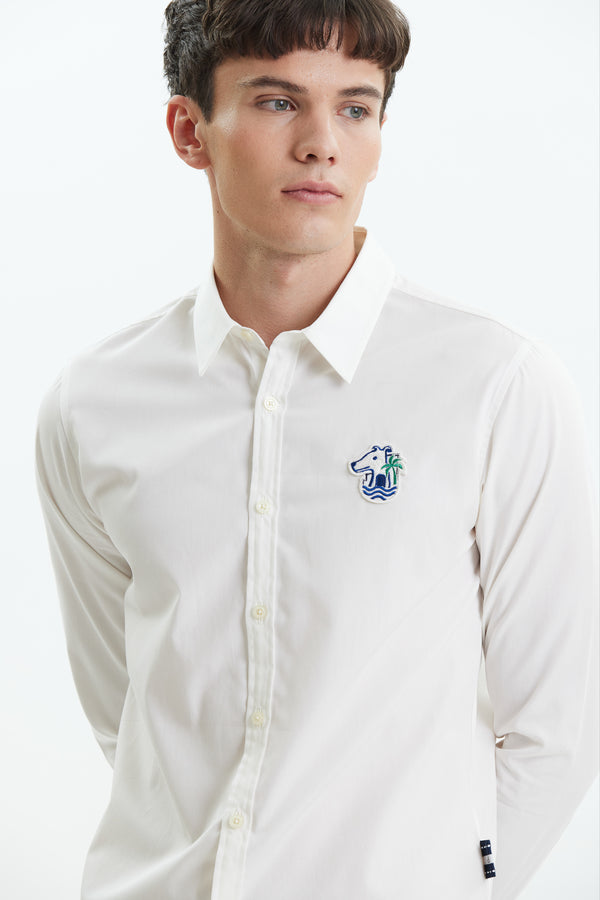 POPLIN SLIM SHIRT WITH LOGO EMBROIDERED