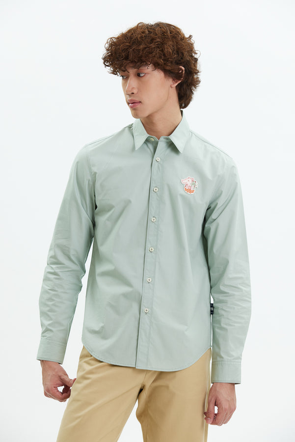 เสื้อเชิ้ต POPLIN SLIM ปักโลโก้
