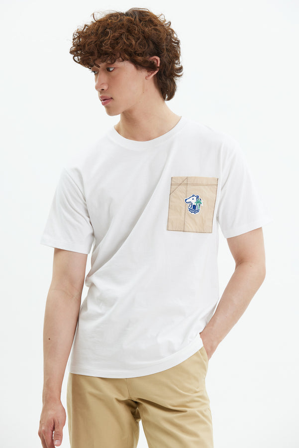 BOXY FIT POCKET T-SHIRT WITH LOGO EMBROIDERED