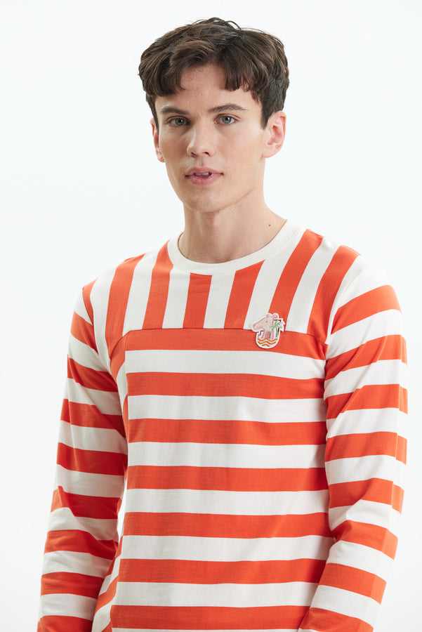 LONG SLEEVE STRIPED T-SHIRT WITH  LOGO EMBROIDERED