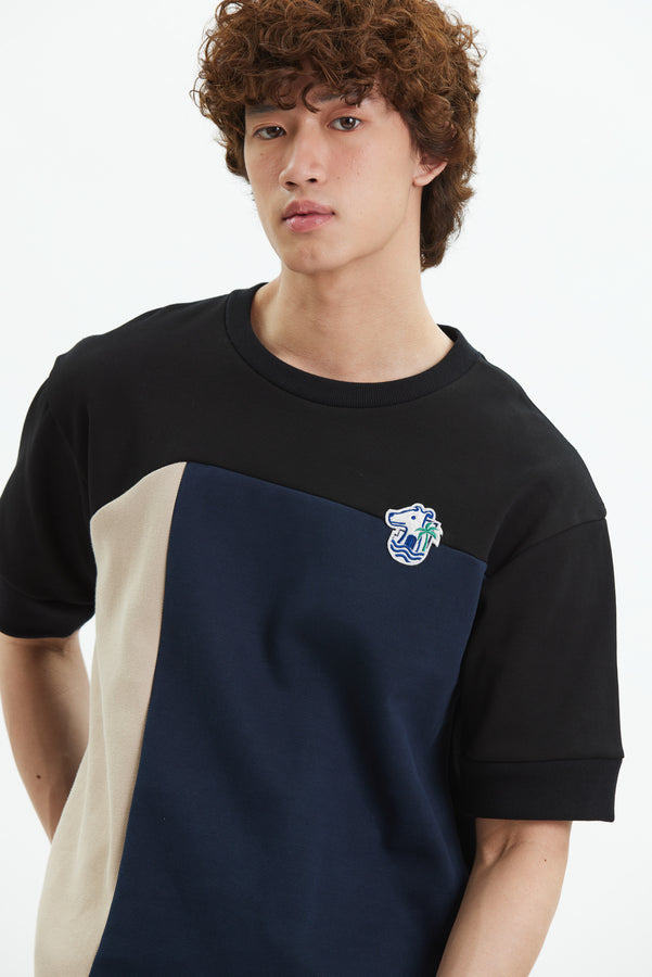 COLOR-BLOCK SWEATSHIRT WITH LOGO EMBROIDERED